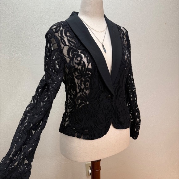 I.N.C. Sheer Black Lace Romantic Feminine Goth Blazer Jacket Women Medium - Picture 2 of 15
